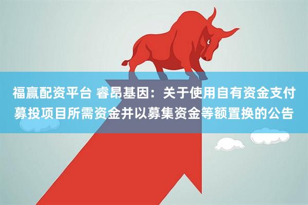 福赢配资平台 睿昂基因：关于使用自有资金支付募投项目所需资金并以募集资金等额置换的公告
